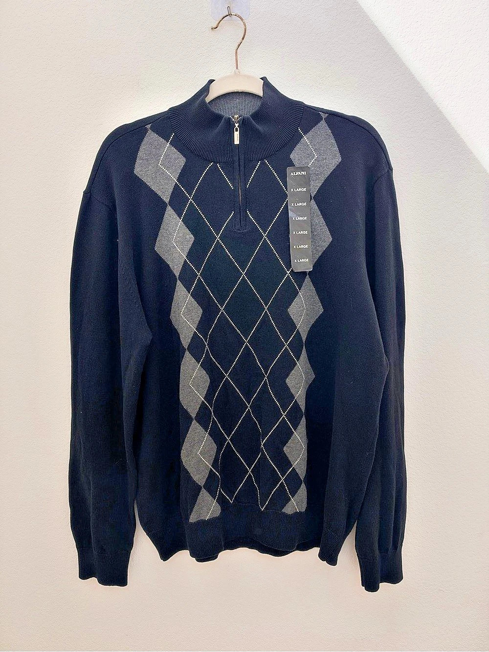 Alfani Men's Argyle Zip-Up Sweater Black & Gray XL NWT
